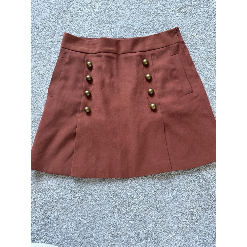 Hyfve Rust Brown Military Mini Skirt Brass Button A-Line Side Zip Sz L 16J795